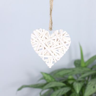 Rattan hanger heart, 10 x 2 x 10 cm, white, 768361