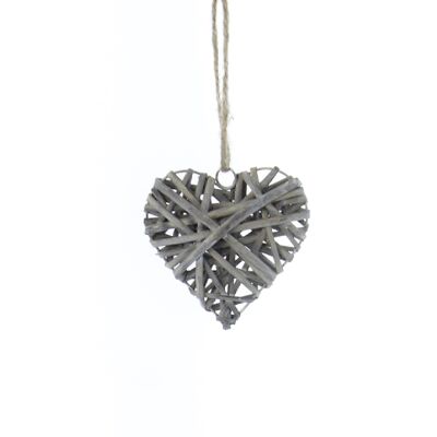 Rattan hanger heart, 10 x 2 x 10 cm, grey, 768323
