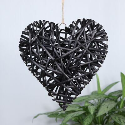 Rattan hanger heart, 15 x 2 x 15 cm, black, 768316