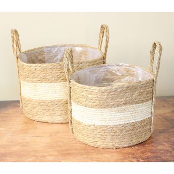 Lot de 2 paniers en paille avec anse, Ø 27x28cm / Ø 31x31cm, marron, 767654 2