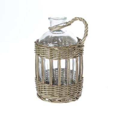 Glass bottle with rattan decoration, 12 x 12 x 22 cm, brown, 766824