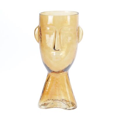 Glass vase with face, 13.5 x 11 x 31.5 cm, brown, 766428