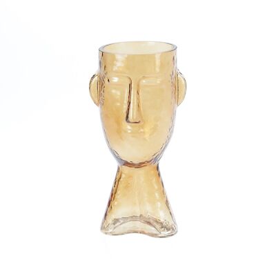 Glass vase with face, 10 x 9 x 23.5 cm, brown, 766404