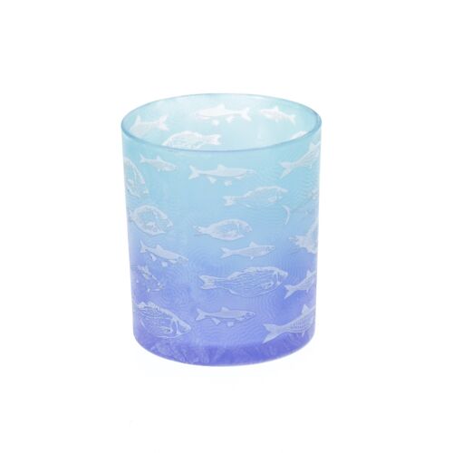 Glas-Windlicht Fischdesign, Ø 10 x 12,5 cm, blau, 766251