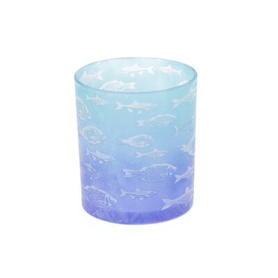 Farol de cristal diseño pez, Ø 10 x 12,5 cm, azul, 766251