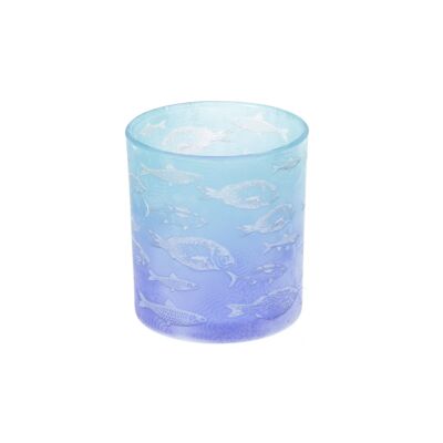 Glass lantern fish design, Ø 7 x 8 cm, blue, 766244