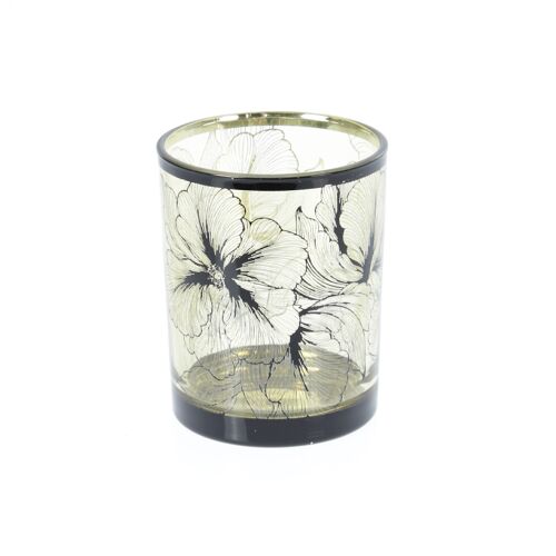 Glas-Windlicht Blumendesign, Ø 10 x 12,5 cm, schwarz, 766237