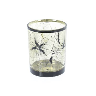 Glas-Windlicht Blumendesign, Ø 10 x 12,5 cm, schwarz, 766237