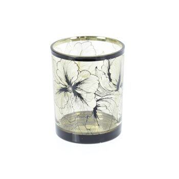 Lanterne en verre design fleur, Ø 10 x 12,5 cm, noir, 766237 1