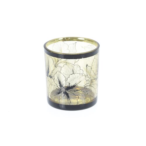 Glas-Windlicht Blumendesign, Ø 7 x 8 cm, schwarz, 766220