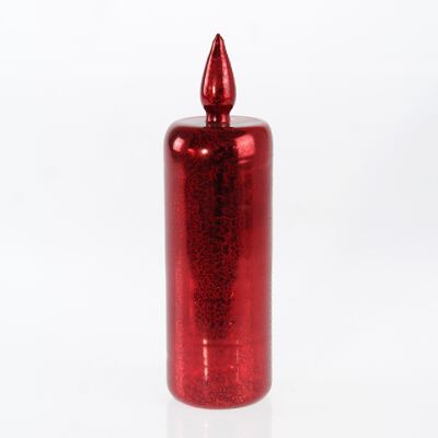 LED glass candle with timer, 9 x 9 x 31 cm, red, 764653