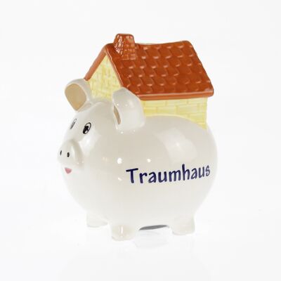 Ceramic piggy bank, 12 x 9 x 14.5 cm, dream house, 764172