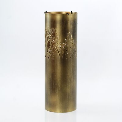 Lampada antiuragano in metallo con inserto, 13 x 13 x 38 cm, oro antico, 763212