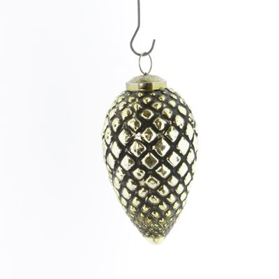 Glass cone for hanging, 7 x 7 x 13 cm, black/gold, 762468