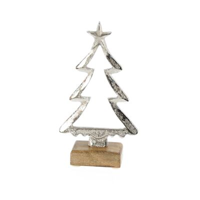 Aluminum fir on wooden base, 11 x 5 x 20cm, silver, 759017
