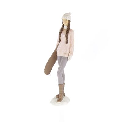 Poly-Frau mit Snowboard, 9,5 x 7 x 25cm, rosa, 758775