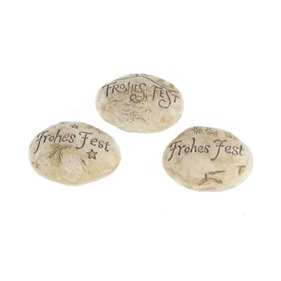 Piedras decorativas de poliéster Felices fiestas, 6 x 8 x 3,5 cm, marrón, 758744