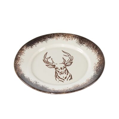 Assiette en céramique motif cerf, 28 x 28 x 3,5 cm, marron, 758072