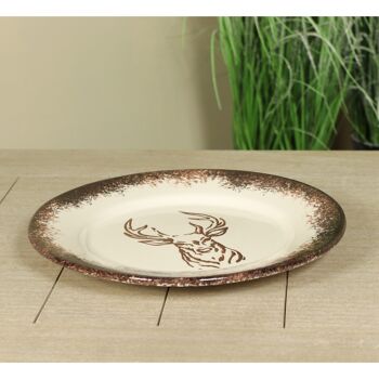 Assiette en céramique motif cerf, 28 x 28 x 3,5 cm, marron, 758072 2