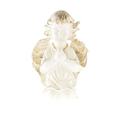 Ceramic angel praying, 14 x 15 x 29 cm, cream/gold, 757891