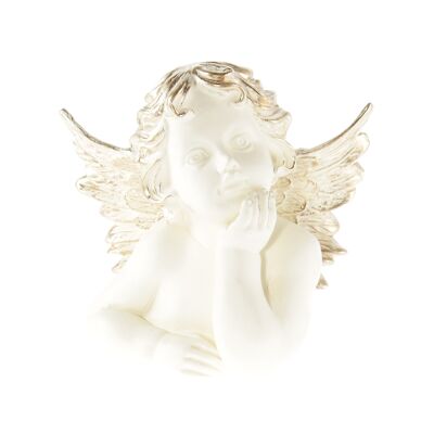 Ceramic angel bust, 22 x 32 x 30 cm, cream / gold, 757853