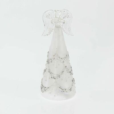 Glass angel to place LED, 8 x 8 x 20cm, white/silver, 757778