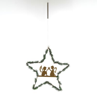 Metal angel in star to hang LED, 40 x 1 x 39cm, 757716