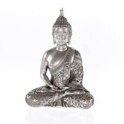 Poly-Buddha sitting, 18.5 x 10 x 26cm, silver, 757174 - Decorative Buddha figure for harmonious atmosphere and stylish furnishings