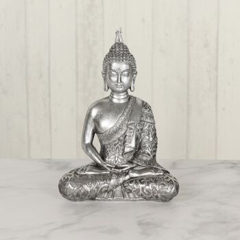 Bouddha poly assis, 18,5 x 10 x 26cm, argent, 757174 2