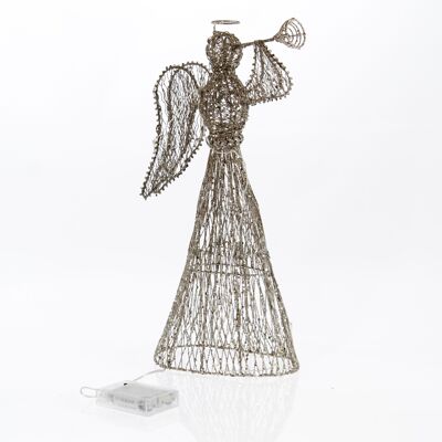 Metal angel with trumpet, 20 x 8 x 40cm, champagne, 756788
