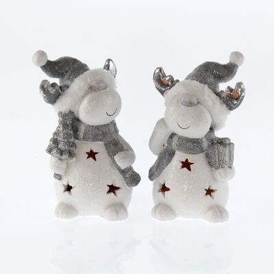 Ceramic moose with hat, 2-assorted, 13 x 11.5 x 21cm, grey, 756542