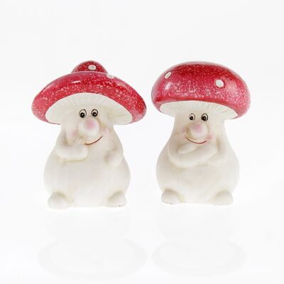 Ceramic mushroom with face, 2 assorted, 11.5 x 11.5 x 15.5cm, red, 756528