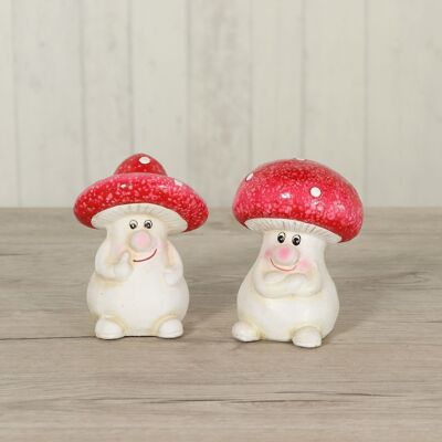 Champignon en céramique avec visage, 2 assortis, 8 x 8,5 x 11cm, rouge, 756511