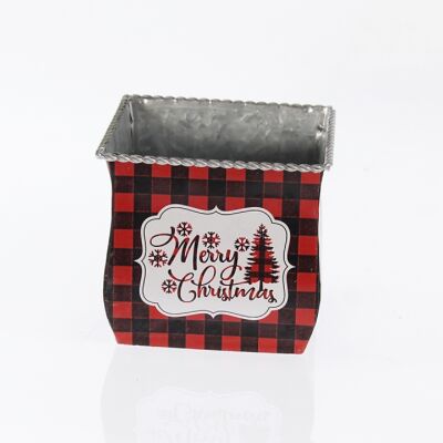 Metal pot square MerryChristmas, 12.5x12.5x11cm, red/black, 756412