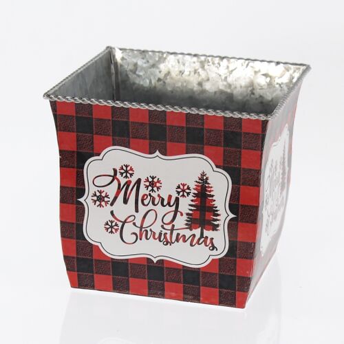 Metalltopf eckigMerryChristmas, 17,5x17,5x16cm, rot/schwarz, 756399