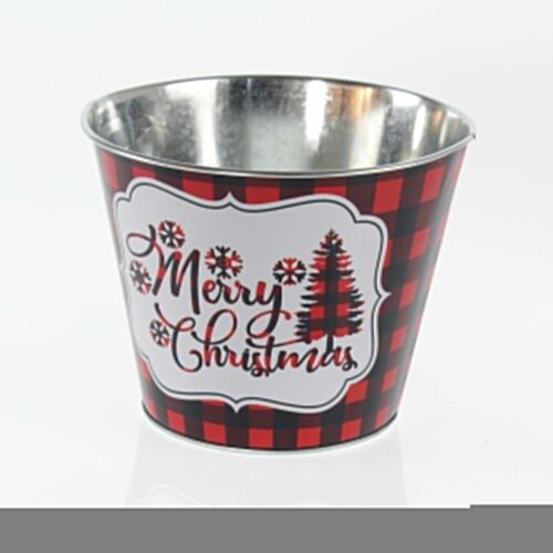 Metalltopf rund MerryChristmas, 20,5x20,5x17cm, rot/schwarz, 756368