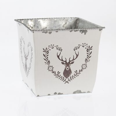 Metal pot square reindeer design, 17.5 x 17.5 x16cm, beige/brown, 756320