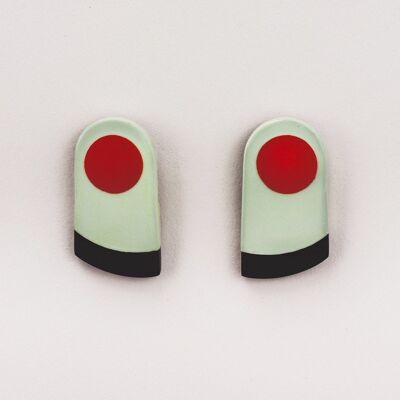 Pendientes de clip Minos en cuerno negro y laca naranja y verde