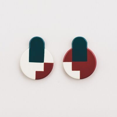 Boucles d'oreilles Crête en corne et laque tricolore