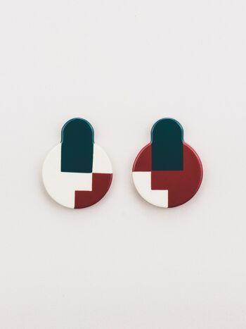 Boucles d'oreilles Crête en corne et laque tricolore 1