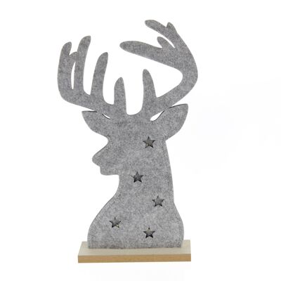 Felt reindeer head illuminated, 17 x 6 x 36cm, grey, 755989