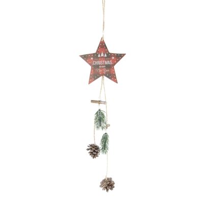 Wooden hanger star checkered for hanging, 11.5 x 0.9 x 43cm, red/black, 755958