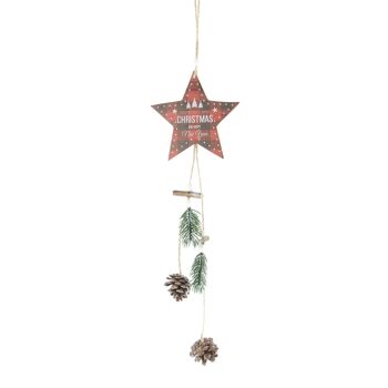 Cintre en bois étoile à carreaux à suspendre, 11,5 x 0,9 x 43cm, rouge/noir, 755958 1