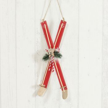 Ski en bois à suspendre, 16 x 3 x 32,5 cm, rouge, 755941