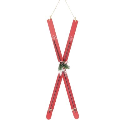 Wooden ski for hanging, 15.5 x 4.5 x 44cm, red, 755897