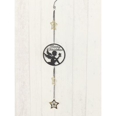 Metal angel with star for hanging, 13 x 1 x 65cm, black/gold, 755620