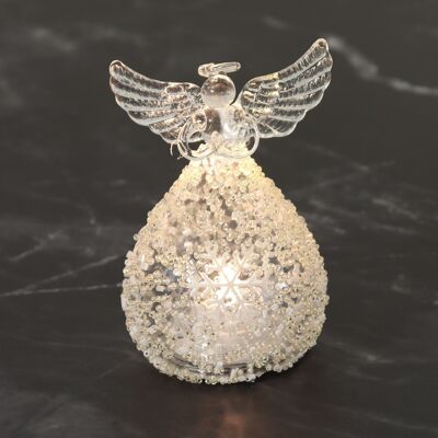 Glass angel with LED for standing, 8 x 8 x 12 cm, white, 754494