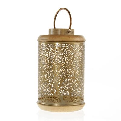 Wooden lantern with metal decoration, 25 x 25 x 40cm, gold/brown, 754029