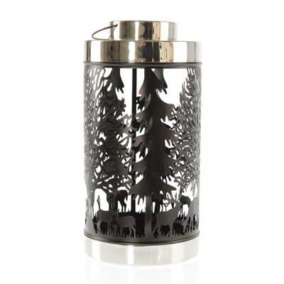 Metal lantern with forest motif, 20 x 20 x 40 cm, black/silver, 753930