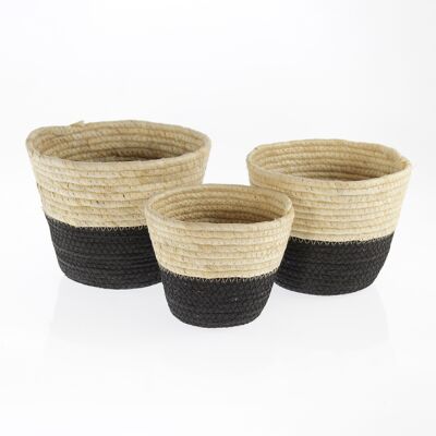 Seagrass basket set, round, 3 pieces, H13.5/14.5/18.5, natural black, 753565